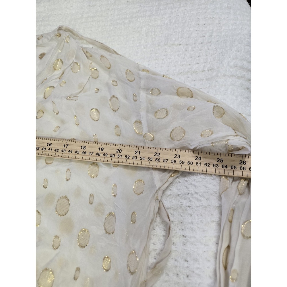 Michael Kors Cream Gold Dot Silk Blend Tie Neck Smock Blouse Top Sheer‎ small S - Picture 7 of 10